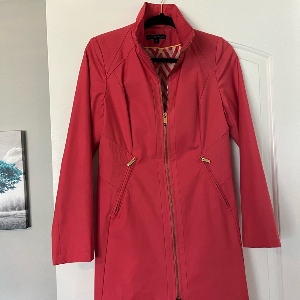 Via Spiga Vibrant Red Zip-Front Trench Coat
